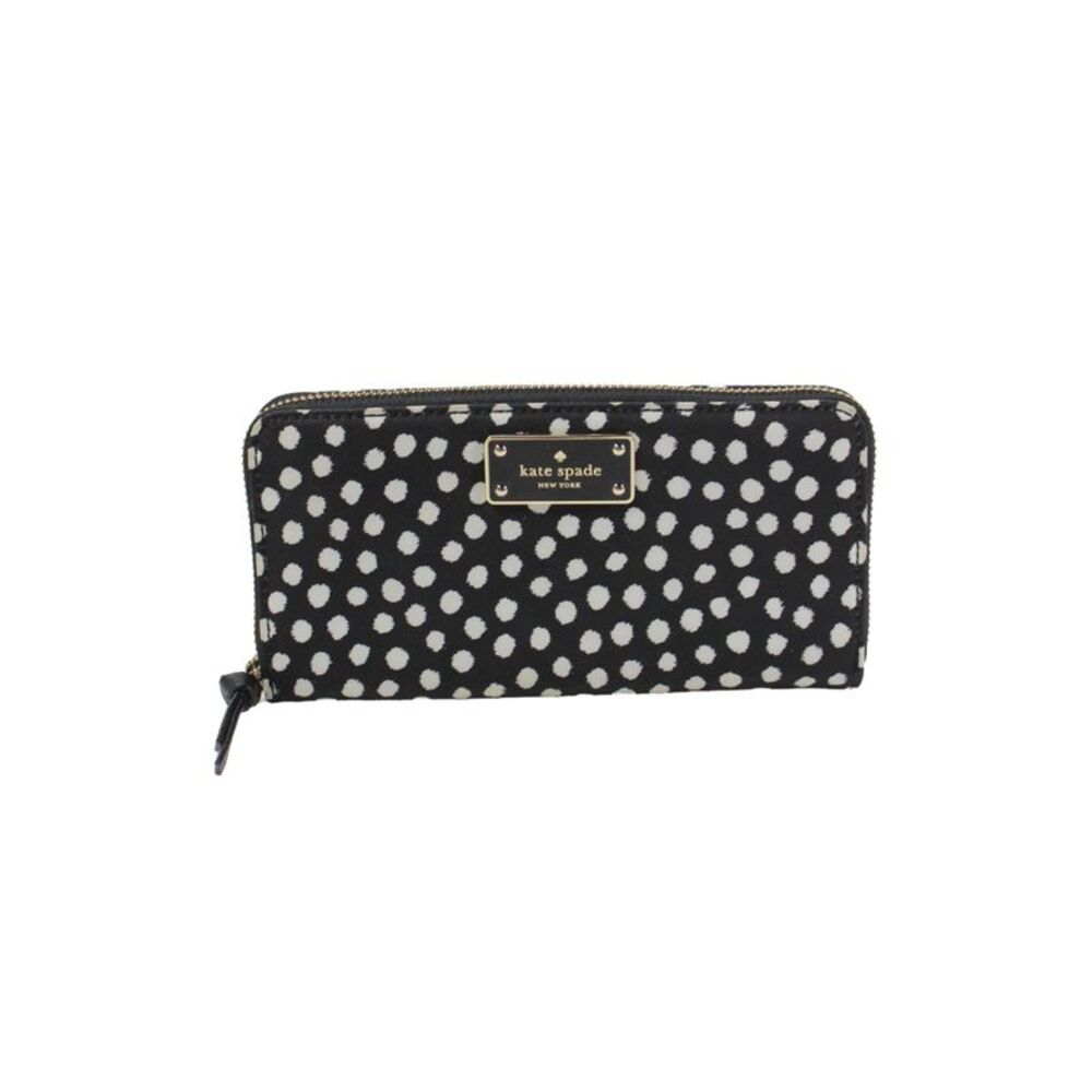 Kate Spade New York Womens Spotted Print Zip Around Card Wallet Black